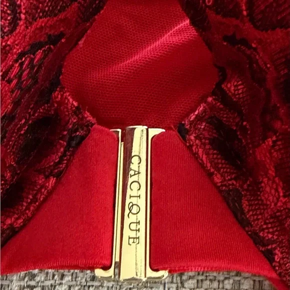 Cacique Boost Plunge Front Close Racerback Bra Red with Black Lace Accents 42DDD - Picture 2 of 10